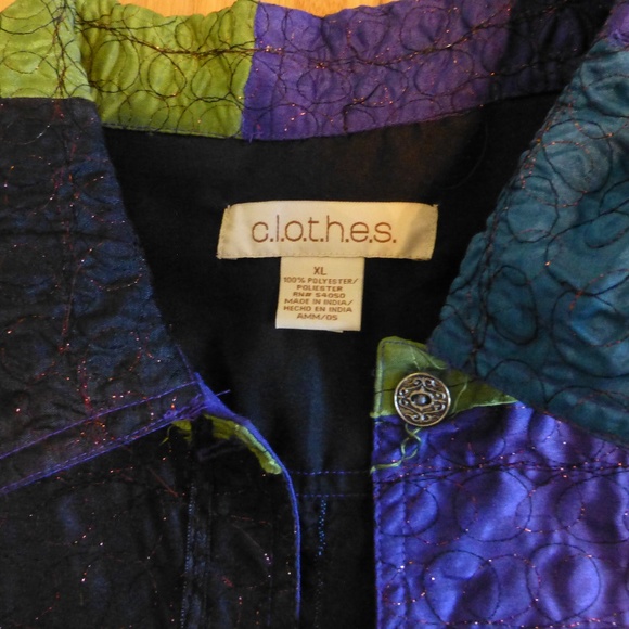 C.L.O.T.HES  MOD JACKET BLOUSE BLUES GREENS  XL - Picture 3 of 4